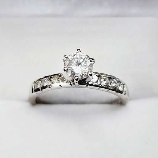 Gold Diamond Ring, 14K White Gold Natural Diamond (0.80ct) Ring, Engagement Wedding Promise Rings For Women