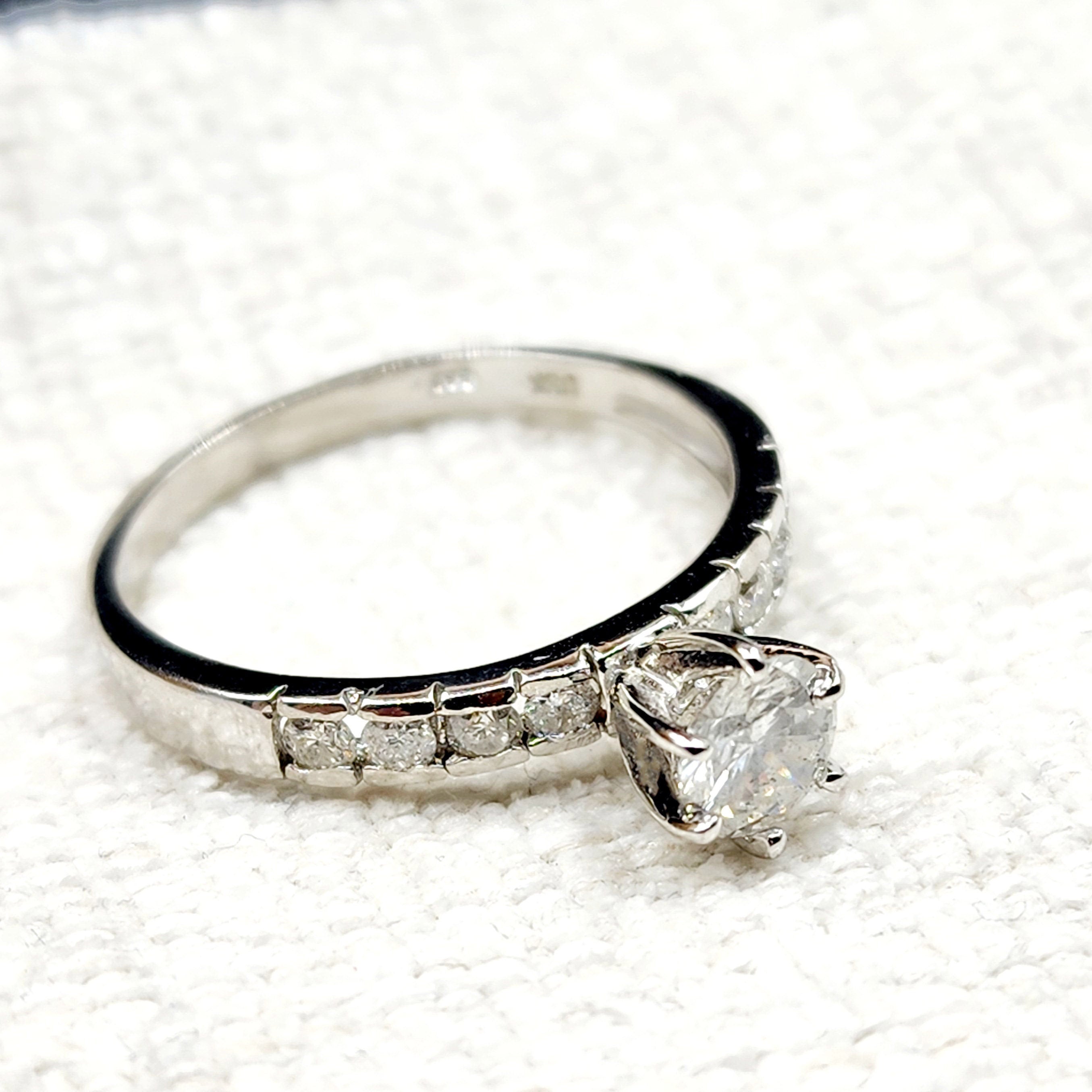 Gold Diamond Ring, 14K White Gold Natural Diamond (0.80ct) Ring, Engagement Wedding Promise Rings For Women