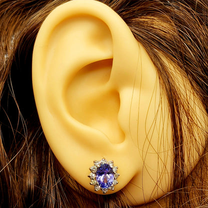 14K White Gold Tanzanite 2cts with Diamonds Stud Earrings for Women Gift For Wife Brides Mom Earrings