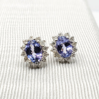 14K White Gold Tanzanite 2cts with Diamonds Stud Earrings for Women Gift For Wife Brides Mom Earrings