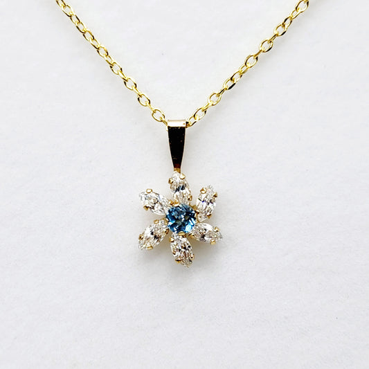 Gold Blue Topaz Starburst Pendant Necklace , 10K Yellow Gold Genuine Blue Topaz and Cubic Zirconia Pendant, Gift for Her, Cute Pendant