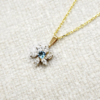 Gold Blue Topaz Starburst Pendant Necklace , 10K Yellow Gold Genuine Blue Topaz and Cubic Zirconia Pendant, Gift for Her, Cute Pendant