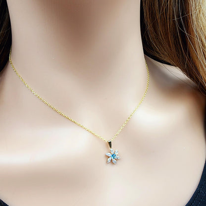 Gold Blue Topaz Starburst Pendant Necklace , 10K Yellow Gold Genuine Blue Topaz and Cubic Zirconia Pendant, Gift for Her, Cute Pendant