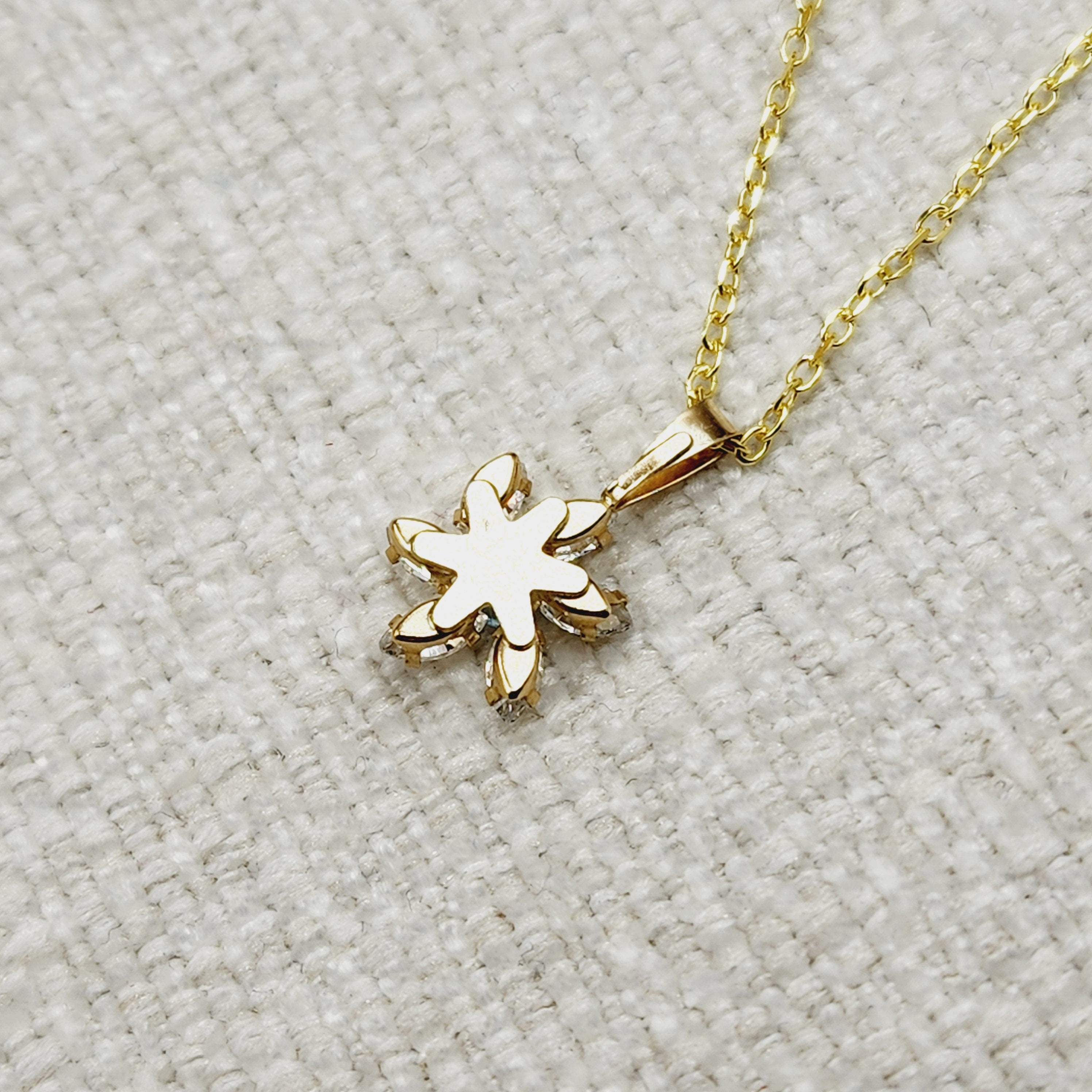 Gold Blue Topaz Starburst Pendant Necklace , 10K Yellow Gold Genuine Blue Topaz and Cubic Zirconia Pendant, Gift for Her, Cute Pendant