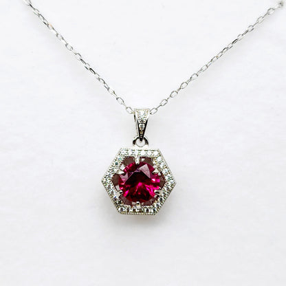 Sterling Silver Corundum and Cubic Zirconia Pendant Necklace, 925 Silver Pendant for Girls , Necklace for Women, Red Gemstone Jewelry