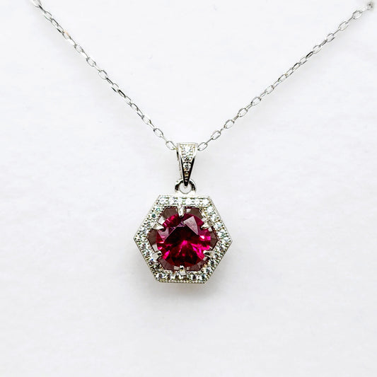 Sterling Silver Corundum and Cubic Zirconia Pendant Necklace, 925 Silver Pendant for Girls , Necklace for Women, Red Gemstone Jewelry