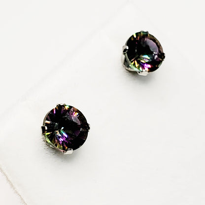 Gold Mystic Topaz Stud Earrings,  10K White Gold Mystic Topaz 6x6mm Stud Earrings For Women, Gemstone Earrings, Birthday Gift For Women