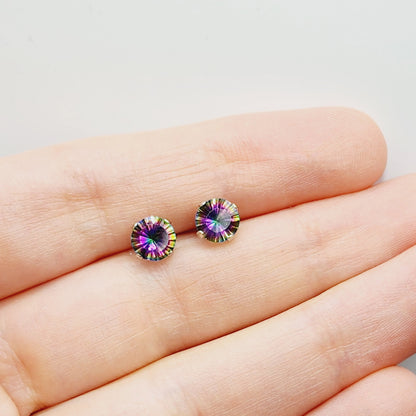 Gold Mystic Topaz Stud Earrings,  10K White Gold Mystic Topaz 6x6mm Stud Earrings For Women, Gemstone Earrings, Birthday Gift For Women
