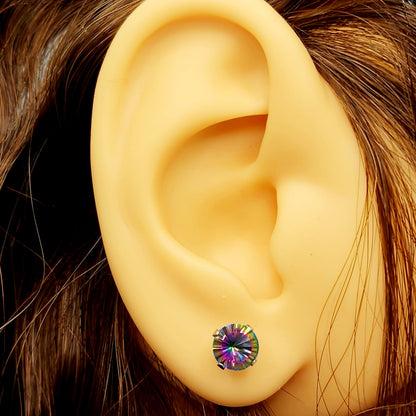 Gold Mystic Topaz Stud Earrings,  10K White Gold Mystic Topaz 6x6mm Stud Earrings For Women, Gemstone Earrings, Birthday Gift For Women