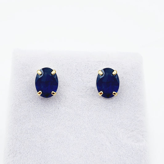 Gold Blue Sapphire Stud Earrings, 10K Yellow Gold Genuine Blue Sapphire 8x6mm Earrings, Gemstone Jewelry For Women, September Birthstone