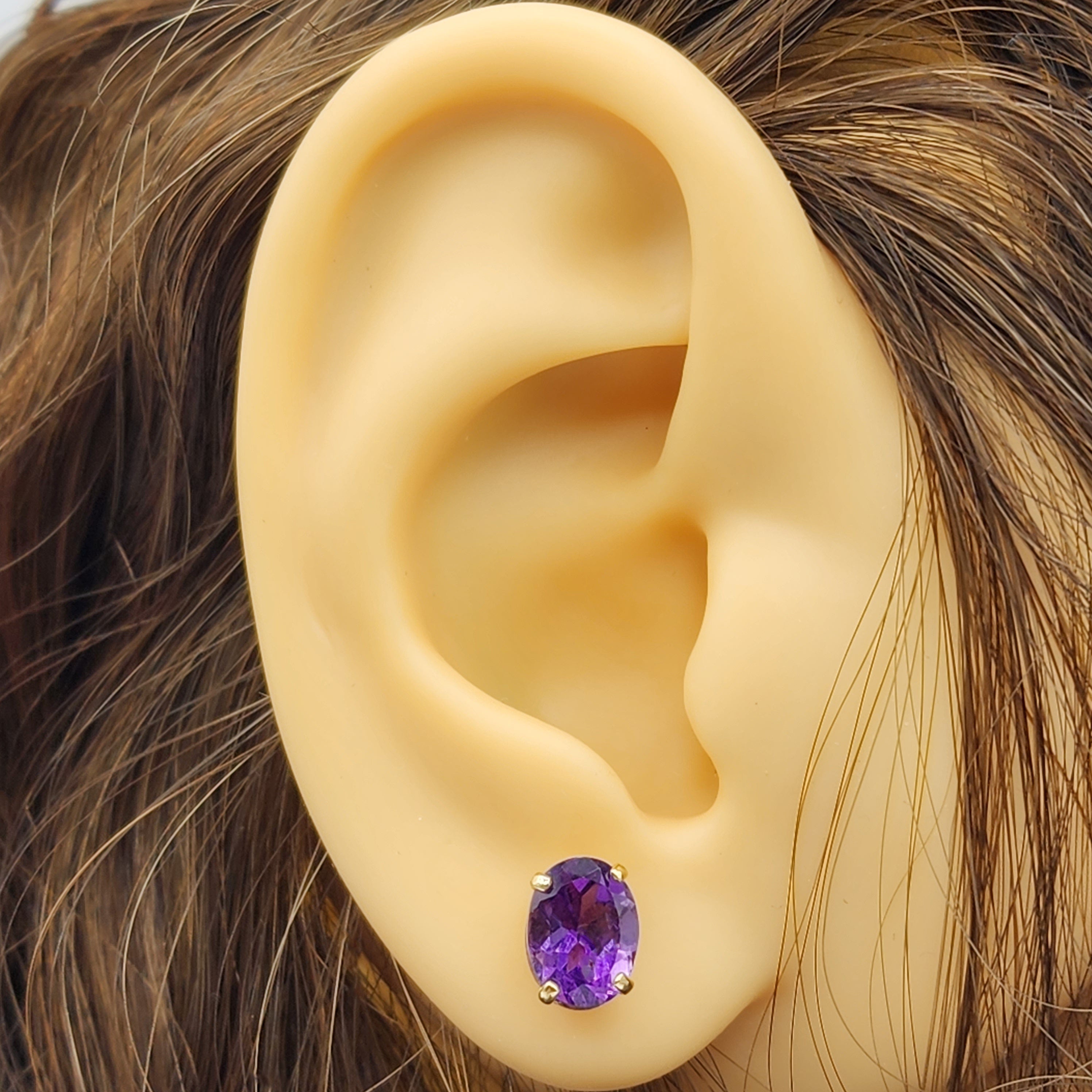Gold Amethyst Stud Earrings, 10K Yellow Gold Genuine Amethyst 8x6mm Earrings, February Birthstone, Purple Jewelry, Dainty Earrings For Women