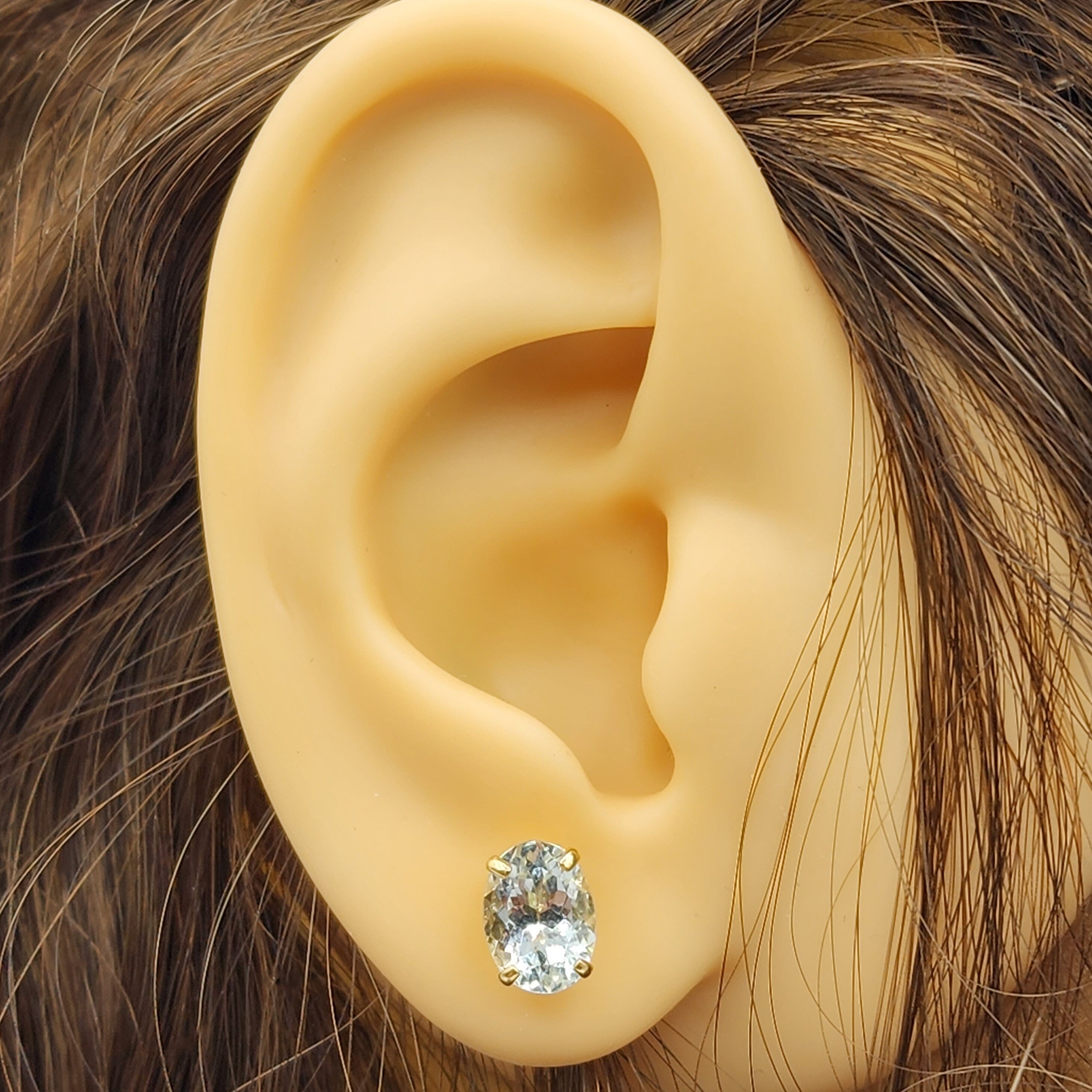 Gold Aquamarine Stud Earrings, 10K Yellow Gold Genuine Aquamarine 8x6mm Earrings, March Birthstone, Gemstone Jewelry,  Earrings For Women