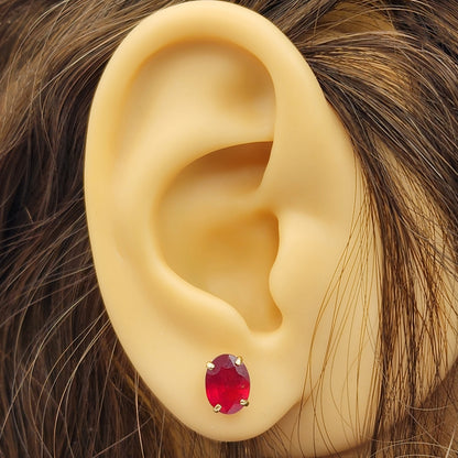 Gold Ruby Stud Earrings, 10K Yellow Gold Genuine Ruby 8x6mm Earrings, Gemstone Jewelry,  Earrings For Women