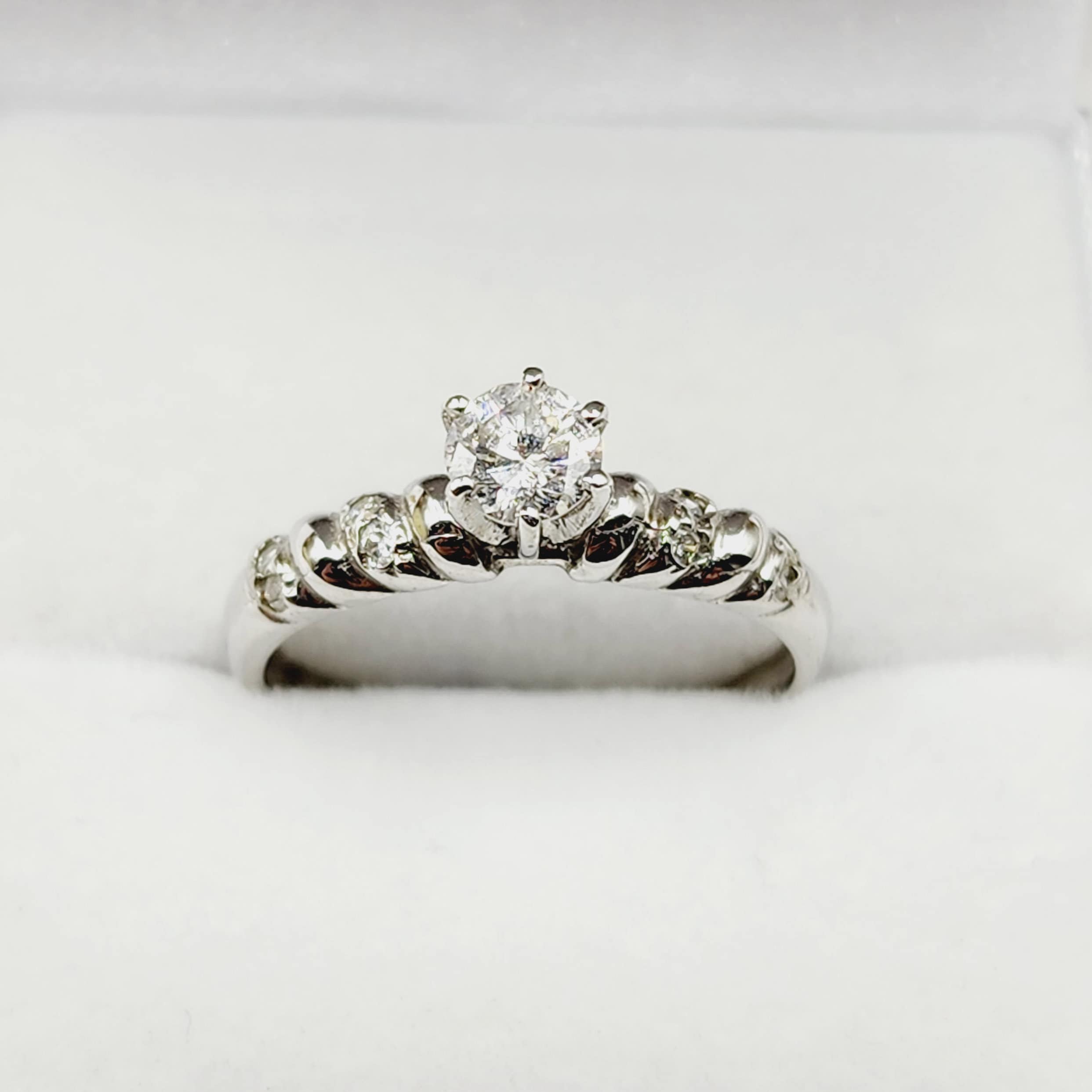 Gold Diamonds Ring, 10K White Gold Natural Diamond 4.6mm Ring, Engagement Wedding Ring for Women,  Diamonds Wedding Ring for Her Luxury Gift