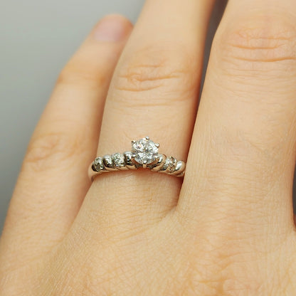 Gold Diamonds Ring, 10K White Gold Natural Diamond 4.6mm Ring, Engagement Wedding Ring for Women,  Diamonds Wedding Ring for Her Luxury Gift
