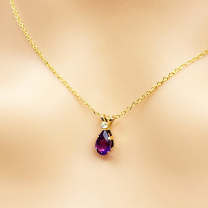 10K Gold Amethyst 8x6mm Pendant Necklace - Handmade in Canada