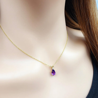 10K Gold Amethyst 8x6mm Pendant Necklace - Handmade in Canada