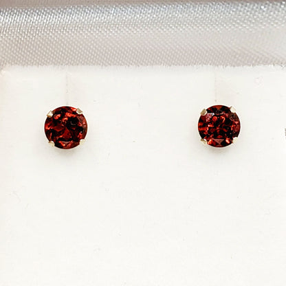 Gold Garnet Stud Earrings, 10K Gold Genuine Garnet 5x5mm Earrings, January Birthstone, Gift For Women