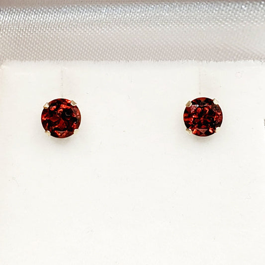 Gold Garnet Stud Earrings, 10K Gold Genuine Garnet 5x5mm Earrings, January Birthstone, Gift For Women