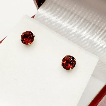 Gold Garnet Stud Earrings, 10K Gold Genuine Garnet 5x5mm Earrings, January Birthstone, Gift For Women