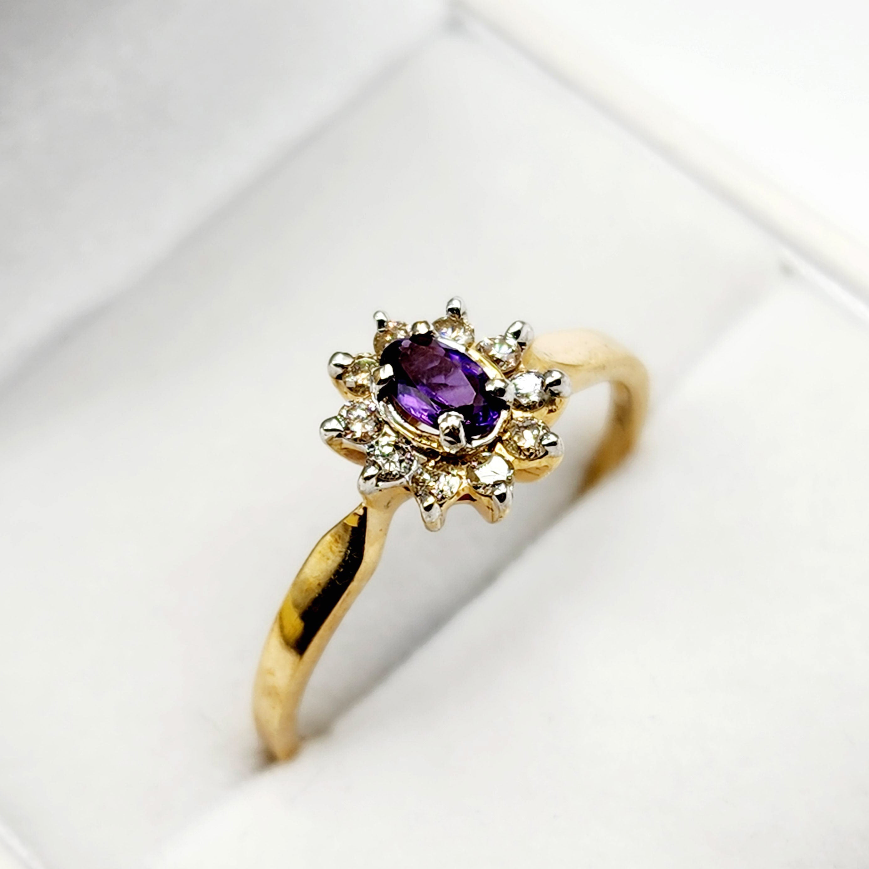 Gold Genuine Amethyst Ring, 10K Amethyst and Diamond Ring, Statement Ring, Birthstone Ring, Gift Rings For Women, Purple Ring for Gift