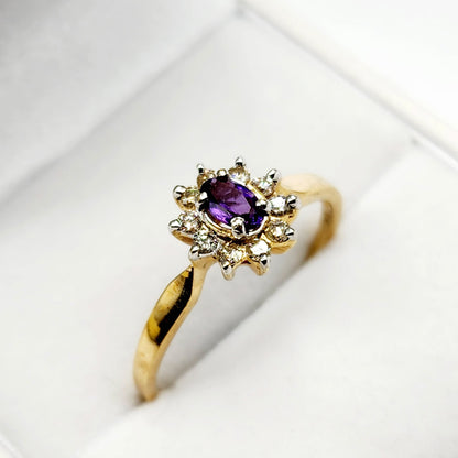 Gold Genuine Amethyst Ring, 10K Amethyst and Diamond Ring, Statement Ring, Birthstone Ring, Gift Rings For Women, Purple Ring for Gift
