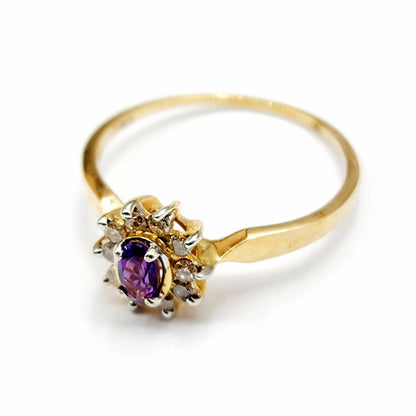 Gold Genuine Amethyst Ring, 10K Amethyst and Diamond Ring, Statement Ring, Birthstone Ring, Gift Rings For Women, Purple Ring for Gift