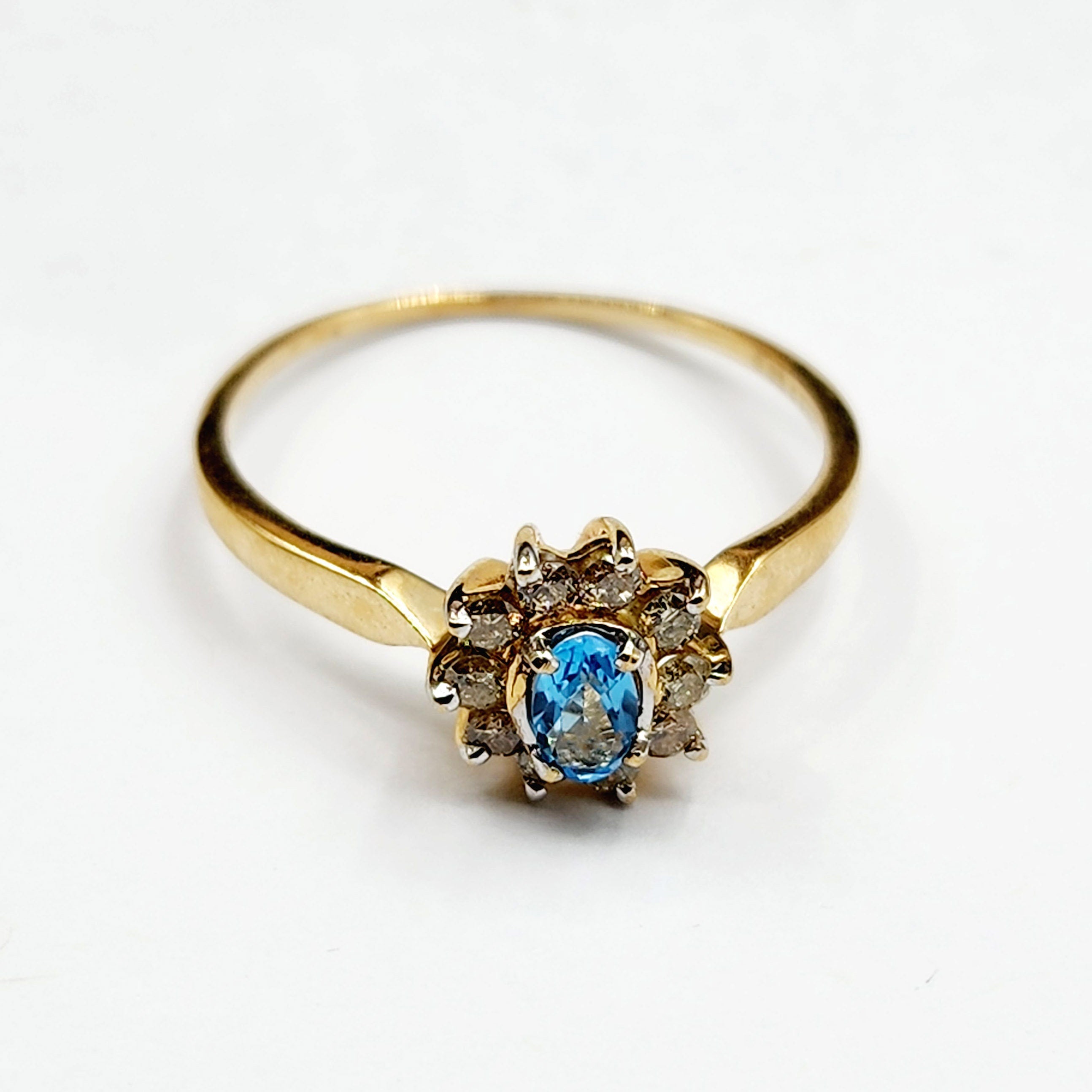 Gold Blue Topaz Ring, 10K Yellow Gold Blue Topaz 4x3mm and Diamond Ring, Rings For Women, December Birthstone Ring, Blue Gemstone Ring