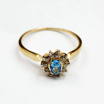 Gold Blue Topaz Ring, 10K Yellow Gold Blue Topaz 4x3mm and Diamond Ring, Rings For Women, December Birthstone Ring, Blue Gemstone Ring
