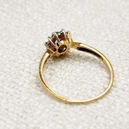 Gold Blue Topaz Ring, 10K Yellow Gold Blue Topaz 4x3mm and Diamond Ring, Rings For Women, December Birthstone Ring, Blue Gemstone Ring
