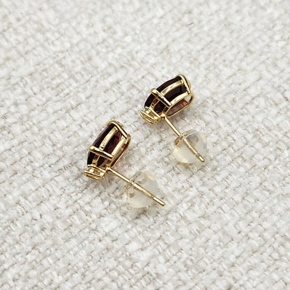 Gold Garnet Stud Earrings, Yellow Gold Genuine Garnet 8x6mm With Diamond Earrings, January Birthstone, Garnet Jewelry,  Earrings For Women