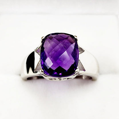 925 Sterling Silver Genuine Amethyst 6cts Ring, February Birthstone, Purple Gemstone Ring Jewelry for Women, Birthday Gift