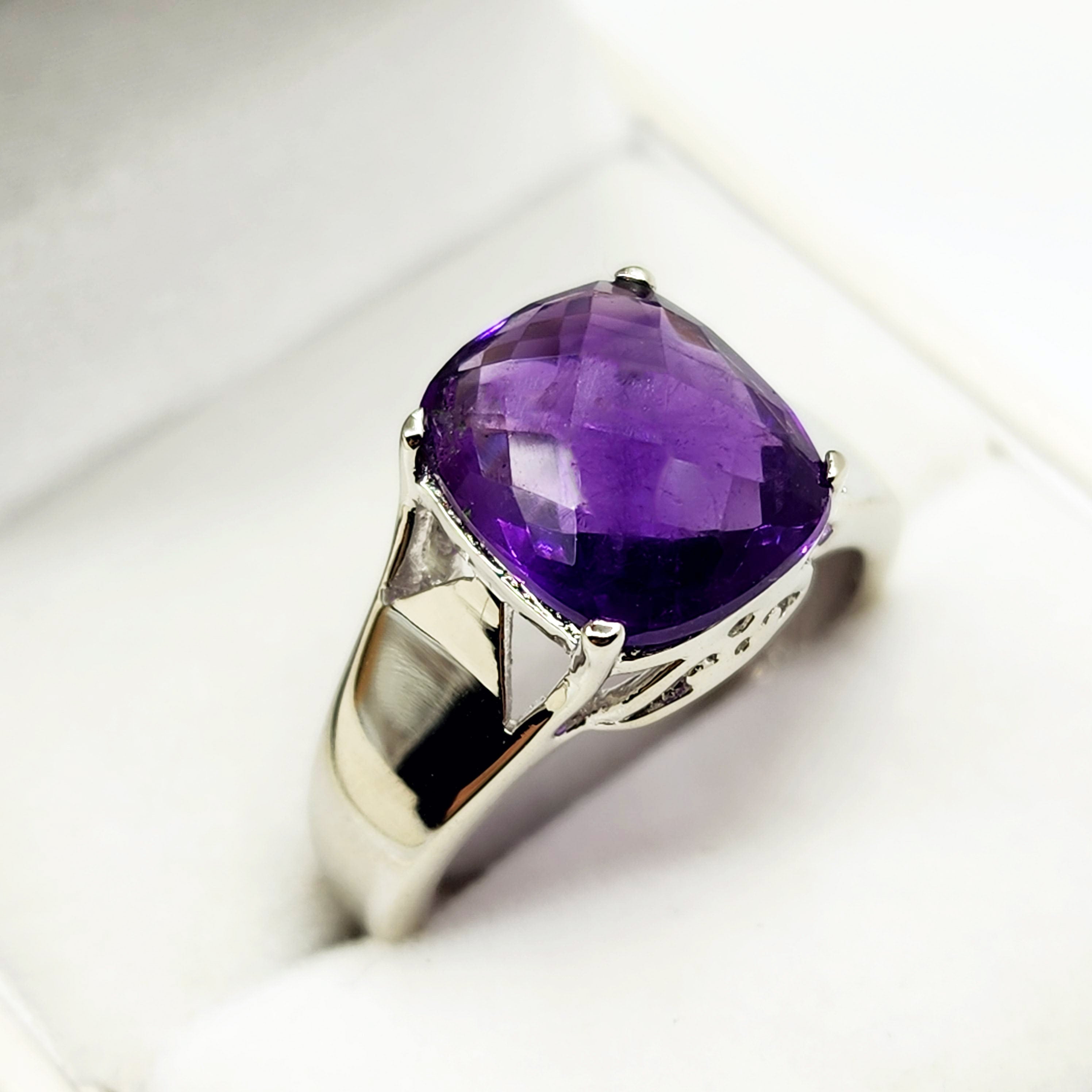925 Sterling Silver Genuine Amethyst 6cts Ring, February Birthstone, Purple Gemstone Ring Jewelry for Women, Birthday Gift