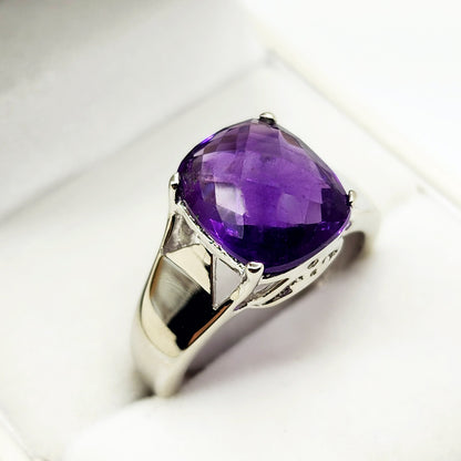 925 Sterling Silver Genuine Amethyst 6cts Ring, February Birthstone, Purple Gemstone Ring Jewelry for Women, Birthday Gift