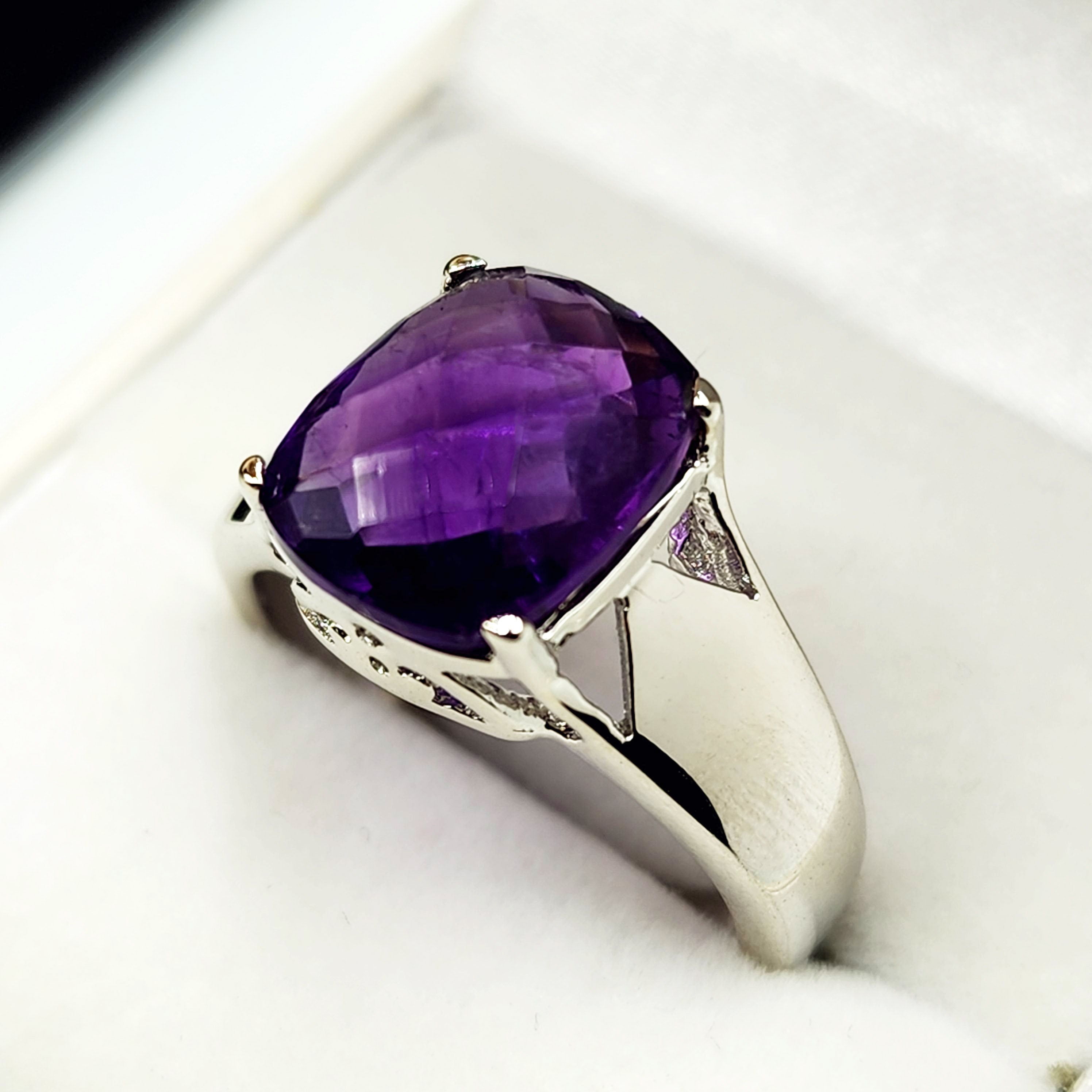 925 Sterling Silver Genuine Amethyst 6cts Ring, February Birthstone, Purple Gemstone Ring Jewelry for Women, Birthday Gift