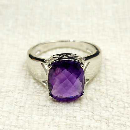 925 Sterling Silver Genuine Amethyst 6cts Ring, February Birthstone, Purple Gemstone Ring Jewelry for Women, Birthday Gift