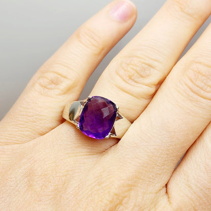 925 Sterling Silver Genuine Amethyst 6cts Ring, February Birthstone, Purple Gemstone Ring Jewelry for Women, Birthday Gift