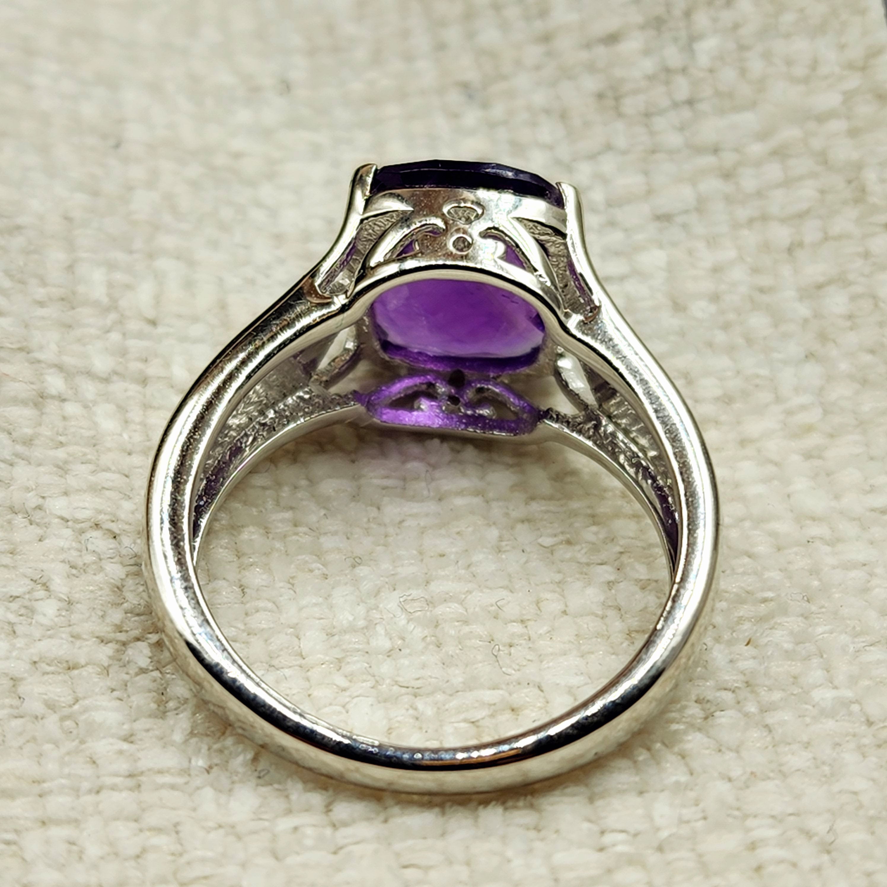 925 Sterling Silver Genuine Amethyst 6cts Ring, February Birthstone, Purple Gemstone Ring Jewelry for Women, Birthday Gift