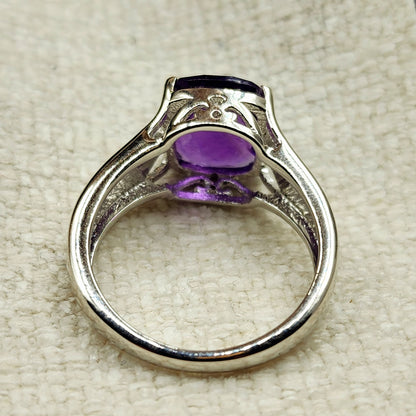 925 Sterling Silver Genuine Amethyst 6cts Ring, February Birthstone, Purple Gemstone Ring Jewelry for Women, Birthday Gift