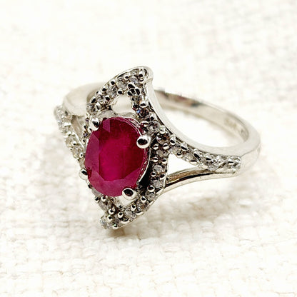925 Sterling Silver Genuine Ruby 8x6mm Ring, July Birthstone, Birthday Gift for Her, Silver Ruby Jewelry for Women, Mom's Birthday Gift