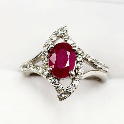 925 Sterling Silver Genuine Ruby 8x6mm Ring, July Birthstone, Birthday Gift for Her, Silver Ruby Jewelry for Women, Mom's Birthday Gift