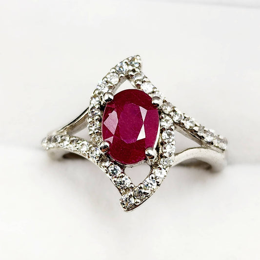 925 Sterling Silver Genuine Ruby 8x6mm Ring, July Birthstone, Birthday Gift for Her, Silver Ruby Jewelry for Women, Mom's Birthday Gift