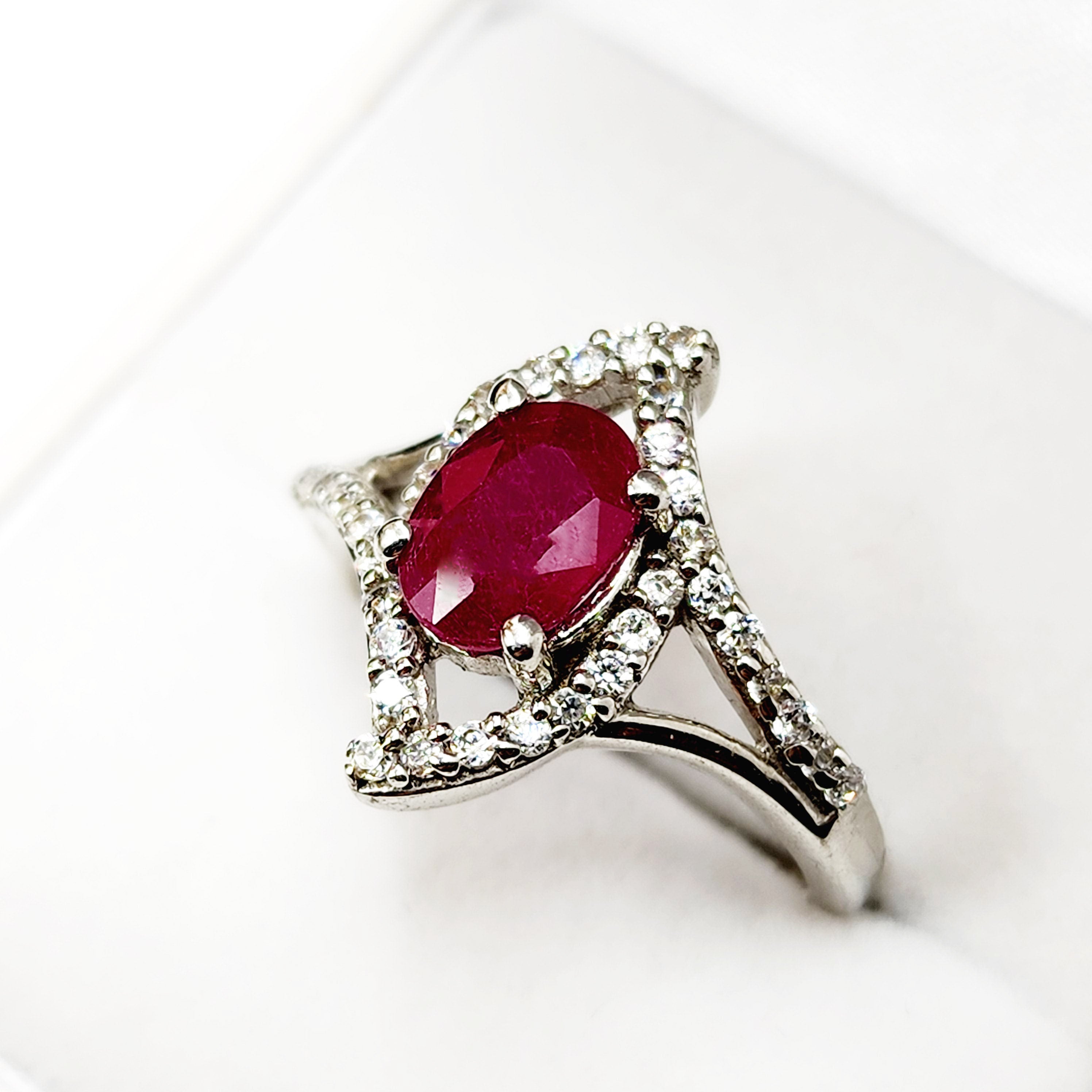 925 Sterling Silver Genuine Ruby 8x6mm Ring, July Birthstone, Birthday Gift for Her, Silver Ruby Jewelry for Women, Mom's Birthday Gift