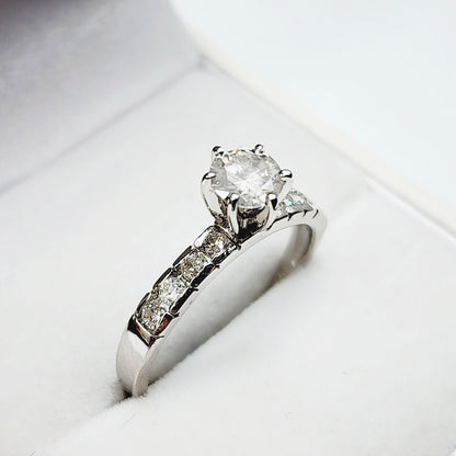 Gold Diamond Ring, 14K White Gold Natural Diamond (0.80ct) Ring, Engagement Wedding Promise Rings For Women