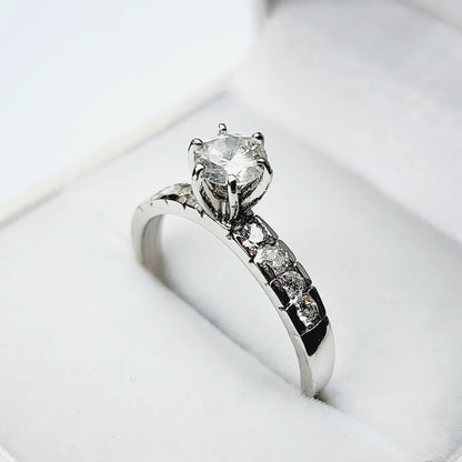 Gold Diamond Ring, 14K White Gold Natural Diamond (0.80ct) Ring, Engagement Wedding Promise Rings For Women