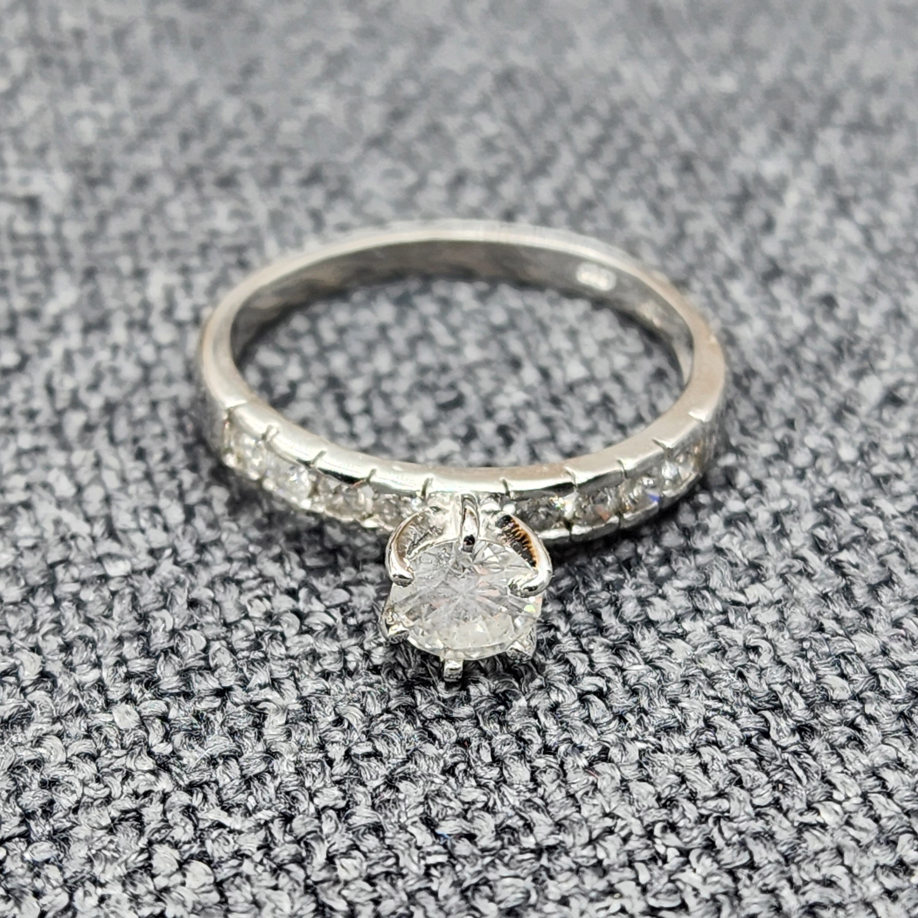 Gold Diamond Ring, 14K White Gold Natural Diamond (0.80ct) Ring, Engagement Wedding Promise Rings For Women