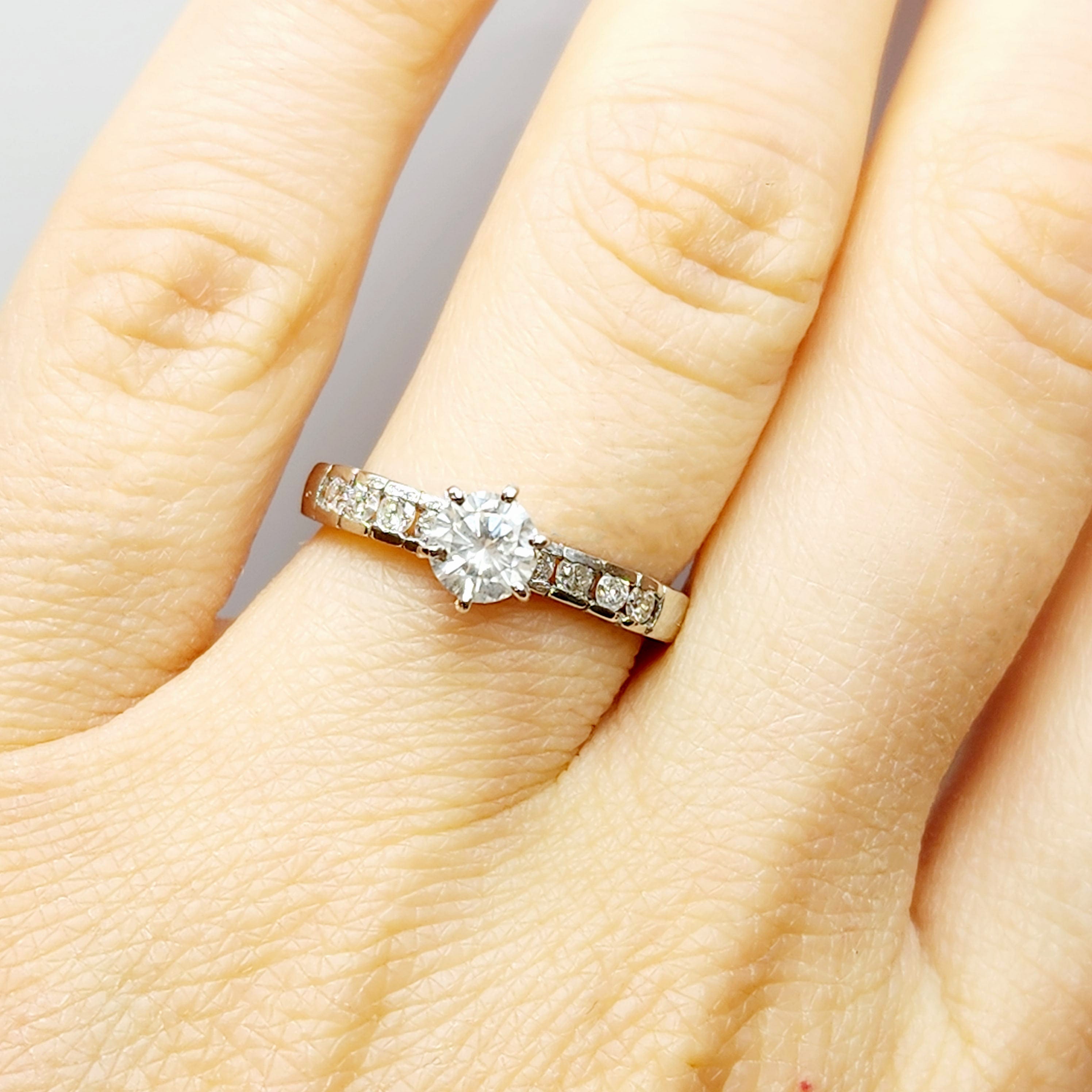 Gold Diamond Ring, 14K White Gold Natural Diamond (0.80ct) Ring, Engagement Wedding Promise Rings For Women