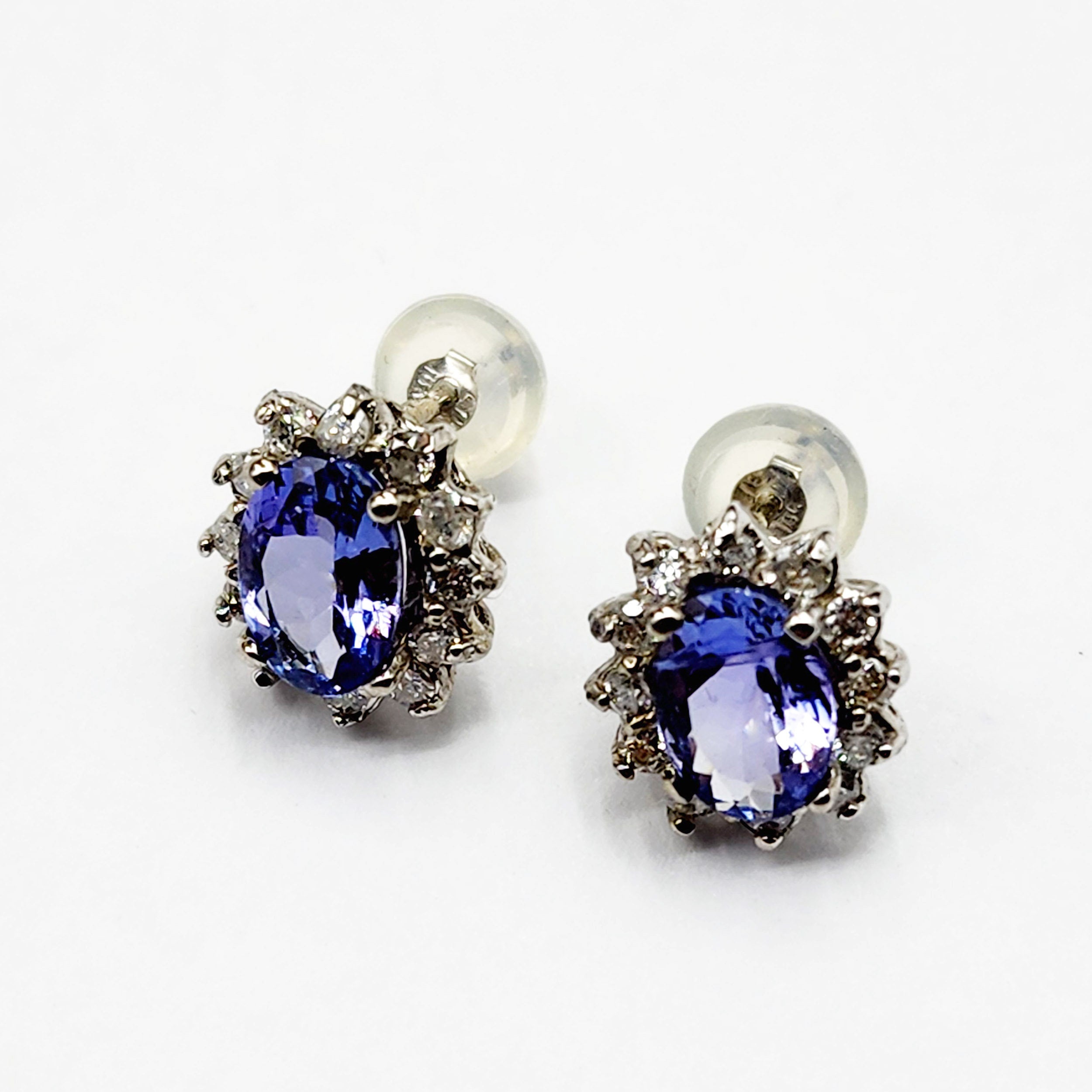 14K White Gold Tanzanite 2cts with Diamonds Stud Earrings for Women Gift For Wife Brides Mom Earrings