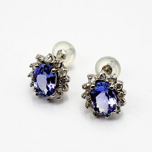 14K White Gold Tanzanite 2cts with Diamonds Stud Earrings for Women Gift For Wife Brides Mom Earrings