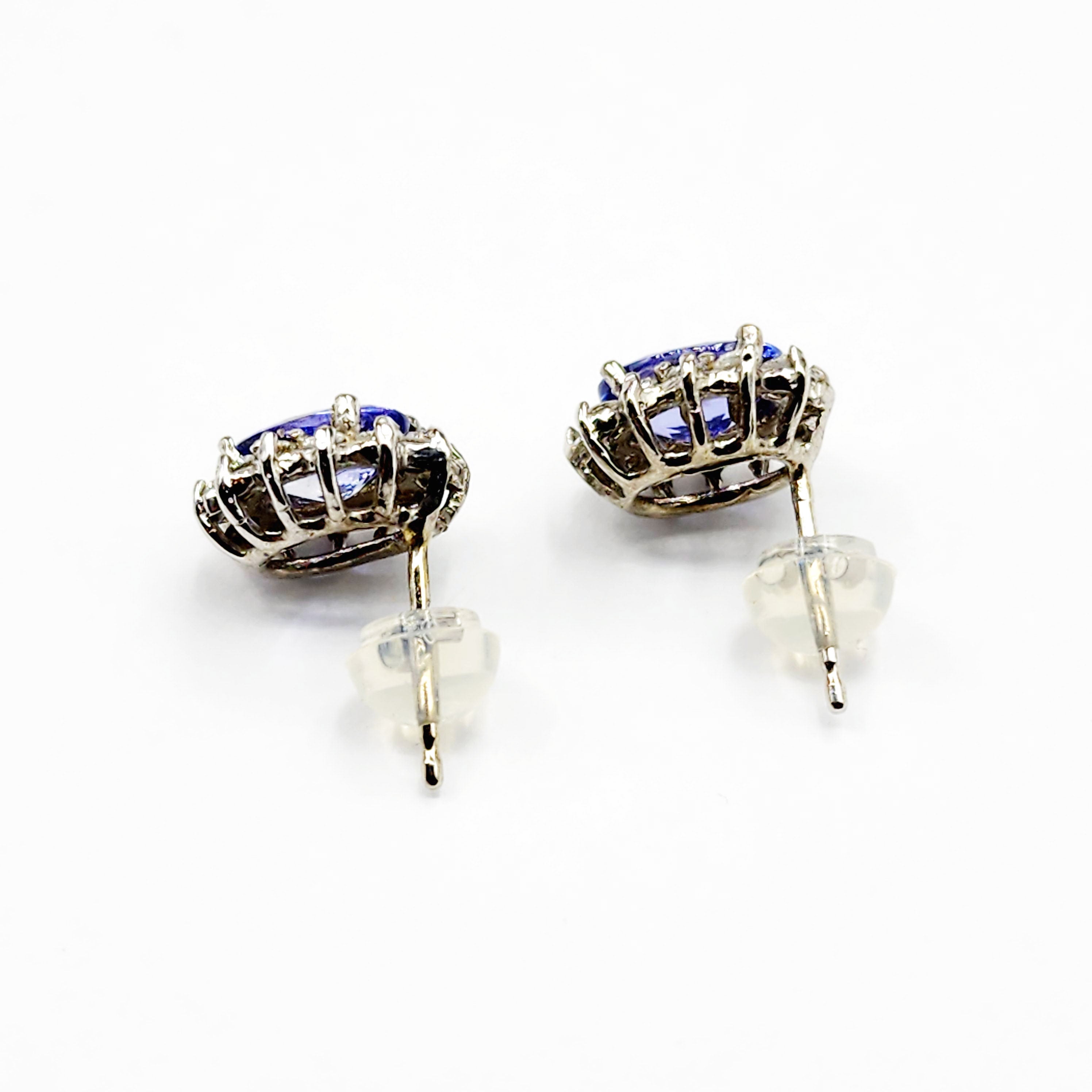 14K White Gold Tanzanite 2cts with Diamonds Stud Earrings for Women Gift For Wife Brides Mom Earrings